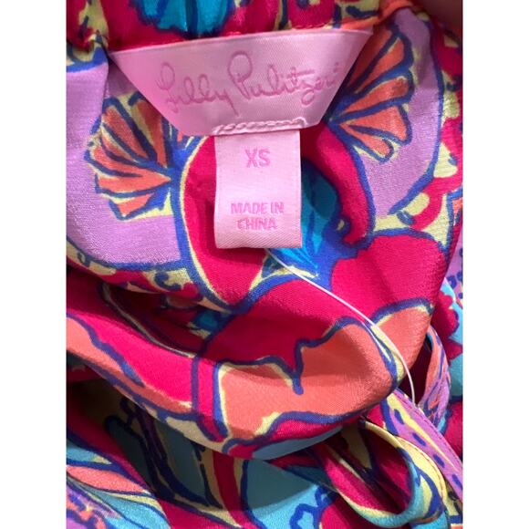Lilly Pulitzer Womens Silk Retro Seashell Design Balloon Sleeves Blouse Size XS - Picture 8 of 10